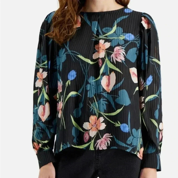 Tinsel Floral Pleaded Long Sleeve Top - Picture 7 of 9